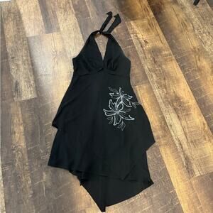 Dress Barn Black Asymmetrical Dress with Silver Floral Design